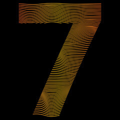golden number seven, wavy line abstract text number 7