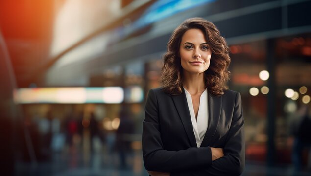 A Confident Woman Striking a Pose in Front of a Majestic City Building
