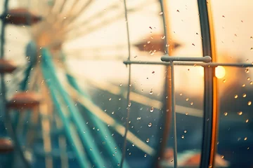 Schilderijen op glas Ferris wheel, raindrops view from the cabin, abstract background. Generative AI © masharinkaphotos