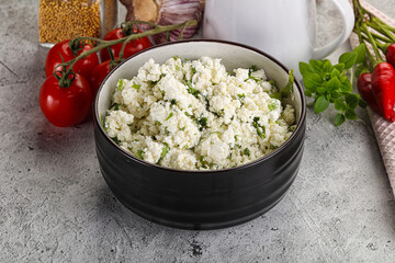 Curd cheese with green herbs