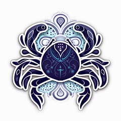 zodiac sign Cancer sticker, contour flat minimalist, white background created with Generative Ai