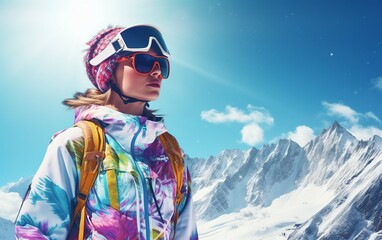 Fototapeta na wymiar Young Beautiful Women Dynamic Skiing Elegance