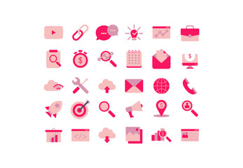 Business and marketing icons set, Containing Search Engine Optimization and traffic, ranking, optimization full-color icons vector collection.