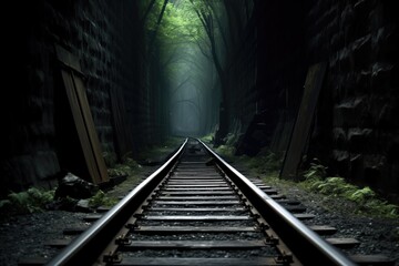 Fototapeta na wymiar subway tracks leading into a dark tunnel