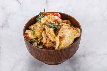 Thai red spicy curry with chicken