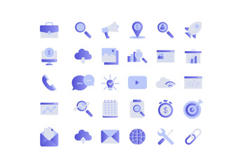 Business and marketing icons set, Containing Search Engine Optimization and traffic, ranking, optimization full-color icons vector collection.