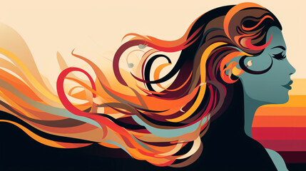 Graphic woman profile with abstract hair design