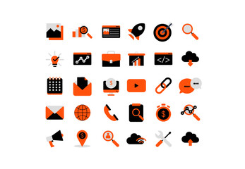 Business and Marketing icon collection, Containing business and marketing, traffic, ranking, optimization, link and keyword. Solid icons vector collection. 