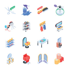 Set of Barber Supplies Isometric Icons 


