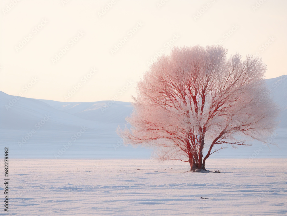 Wall mural Snowy Mountains and Pink Trees