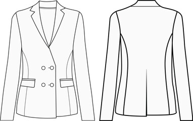  women blazer Vector  line art outline breasted blazer collection  for size charts ladies blazer  illustration mockup design