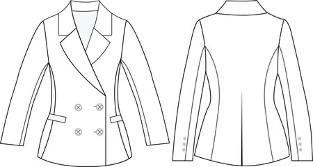  women blazer Vector  line art outline breasted blazer collection  for size charts ladies blazer  illustration mockup design - obrazy, fototapety, plakaty