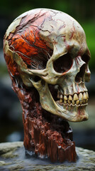 Surreal Figure made of Petrified Wood with a Glycerin Head, hydrogen peroxide body created with Generative Ai