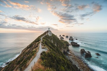 Scenic view of Nugget Point at sunrise, New Zealand