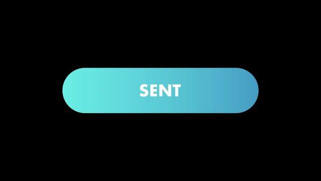 Blue „send“ button on black background and white background. Cursor clicking on „send“ changing it to „sent"