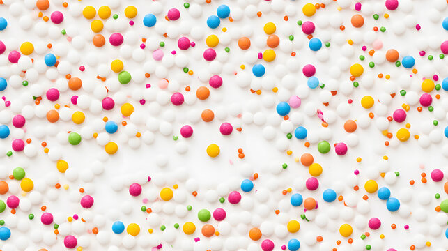 Colorful candy sprinkles on white base, seamless texture