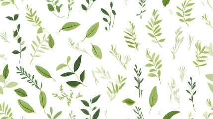 Fresh green herbs pattern, seamless light background texture