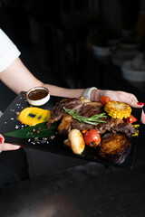 meat board on a black background