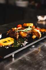 meat board on a black background