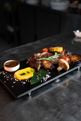 meat board on a black background