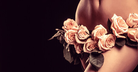 Woman dressed in white panties a flower. Sensual panties, female health, reproductive, gynecology....