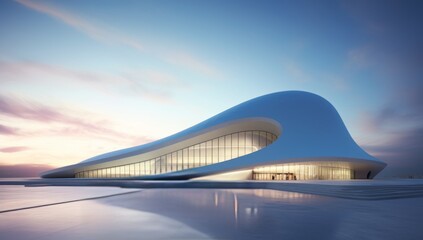 A Striking Architectural Marvel with a Futuristic, Curved Roof Design