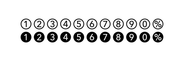 Numbers. Numbers with percentage. Black isolated font in modern design. Numbers from 1 to 0