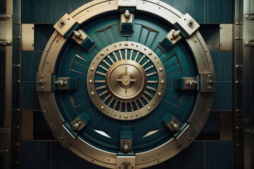 Naklejka premium top down view of a bank vault door, emphasizing its circular design