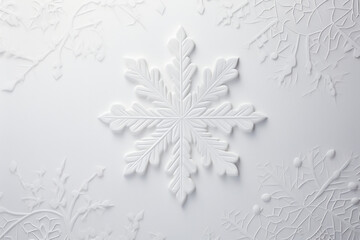 White festive snowflake isolated on minimal cold patterned background. Winter seasonal holidays concept