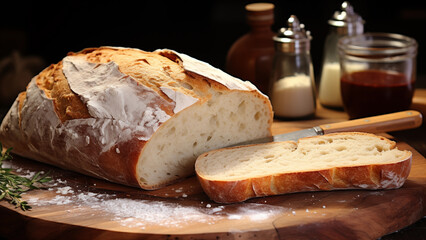 Photo of freshly made bread on display - obrazy, fototapety, plakaty