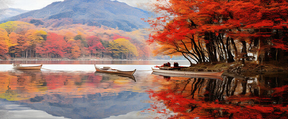 Lake Boat and Autumn Leaves
