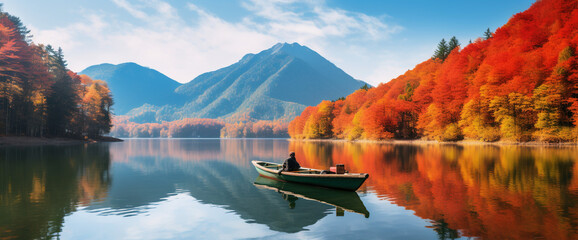 Lake Boat and Autumn Leaves