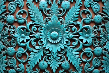Fototapeta na wymiar a close-up of a turquoise door with intricate carvings