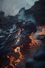 Dramatic image capturing the intricate patterns formed by flowing lava and surrounding flames