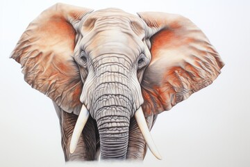  a drawing of an elephant's head with tusks and tusks on it's ears and tusks, with a light gray sky in the background.