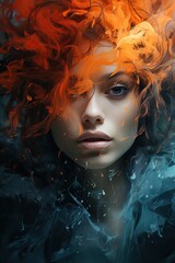 Portrait femme intense avec peinture et fumée autour du visage