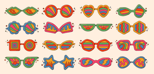 Groovy retro sunglasses set. Hippie eyewear.
