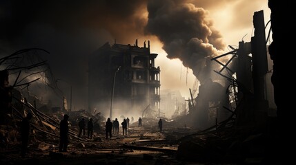 Destroyed buildings from the war by a rocket and bombs