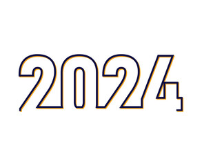 Happy New Year 2024 Holiday Abstract Blue And Yellow Graphic Design Vector Logo Symbol Illustration
