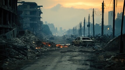 Destroyed buildings from the war by a rocket and bombs