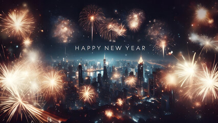 New Year , City of Lights and Fireworks - AI generated Illustration, realistic - obrazy, fototapety, plakaty