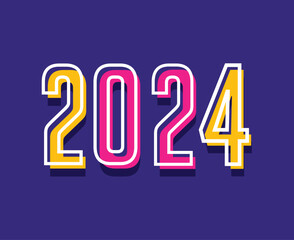 Happy New Year 2024 Holiday Abstract Multicolor Graphic Design Vector Logo Symbol Illustration With Purple Background