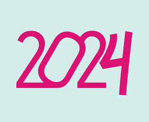 Happy New Year 2024 Holiday Abstract Pink Graphic Design Vector Logo Symbol Illustration With Cyan Background