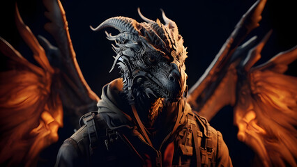 Fototapeta premium Dragon Soldier - AI generated Illustration, realistic