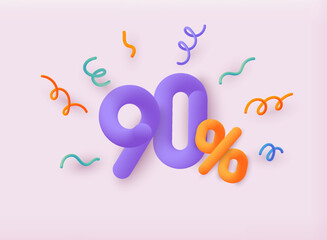 90% OFF Discount Banner. Sale, discount offer price label. 3D Vector Illustrations.