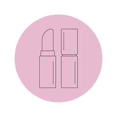 Vector lipstick icon in a pink circle on a white background.