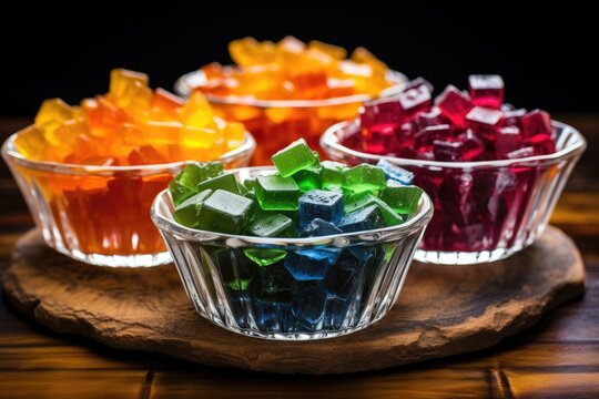 cannabis-infused gummies in assorted colors in a glass bowl