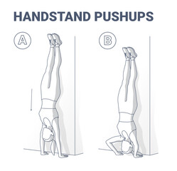 Handstand Push-Ups Exercise Black and Wite Outlined Home Workout Guidance.