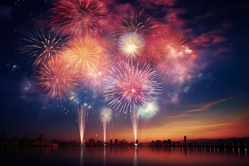  festival fireworks bright crackers background  firework banner lights in night sky celebration illustration - obrazy, fototapety, plakaty