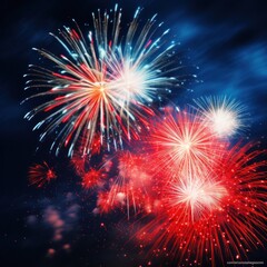Fototapeta premium A vibrant image featuring fireworks exploding against a dark night sky.